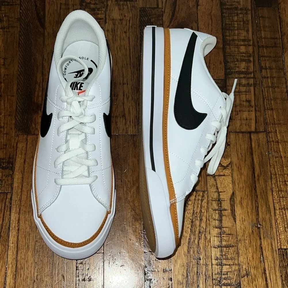Nike Court Legacy White Black Brown Sneakers Youth 6.5  or Women’s 7.5 NWT